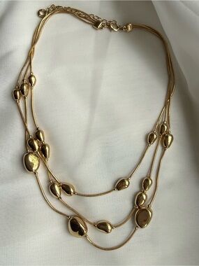 Vintage Anne Klein Shiny Gold Multi-Strand Teardrop Bead Necklace